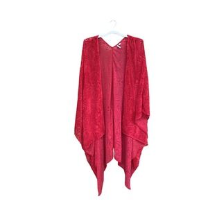 Cato Cardigan Womens‎ 26/28W Red Burnout Velvet Paisley Sheer Kimono Cover Up